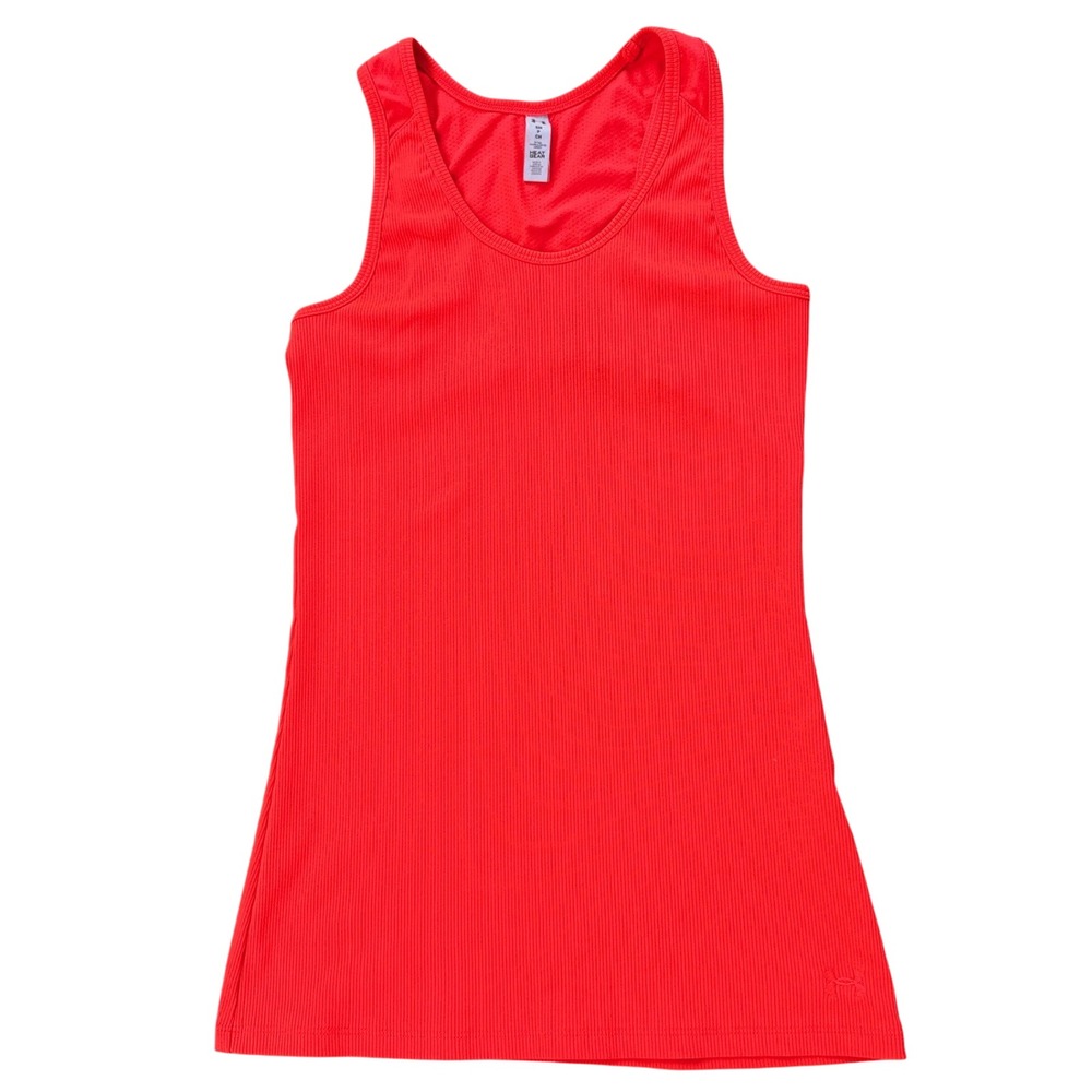 Under Armour HeatGear Ribbed Racerback Tank Top Neon Orange Coral Womens Small